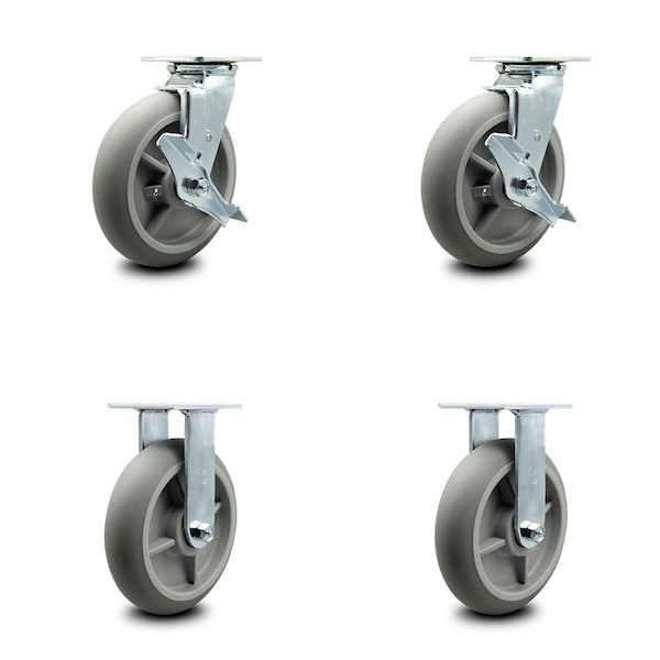Service Caster 8 Inch Thermoplastic Rubber Caster Set with Ball Bearings 2 Brakes 2 Rigid SCC SCC-30CS820-TPRBD-TLB-2-R820-2 - main